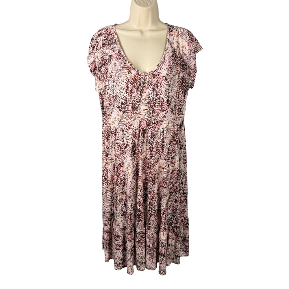 LASCANA 10 Pink Orange Abstract Print Scoop Neck Jersey Knit Dress Casual Travel